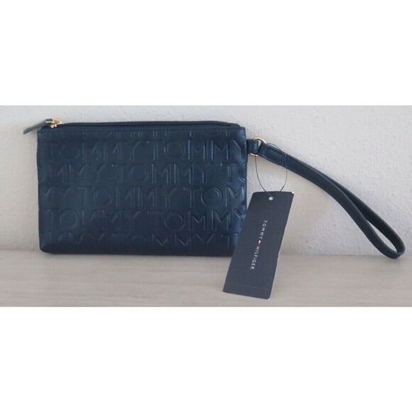 Tommy Hilfiger 69J6800 Navy Embossed Signature Logo Wristlet Clutch Wallet $70 - Picture 2 of 5